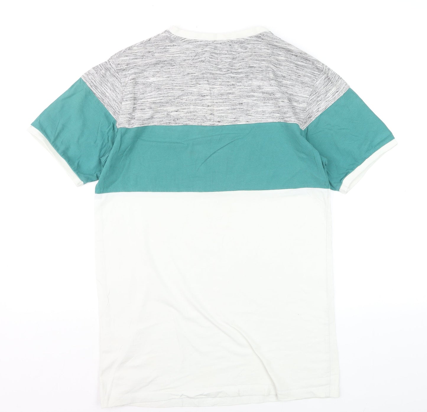 St Goliath Men's Grey and Green Colourblock Graphic T-Shirt Size S