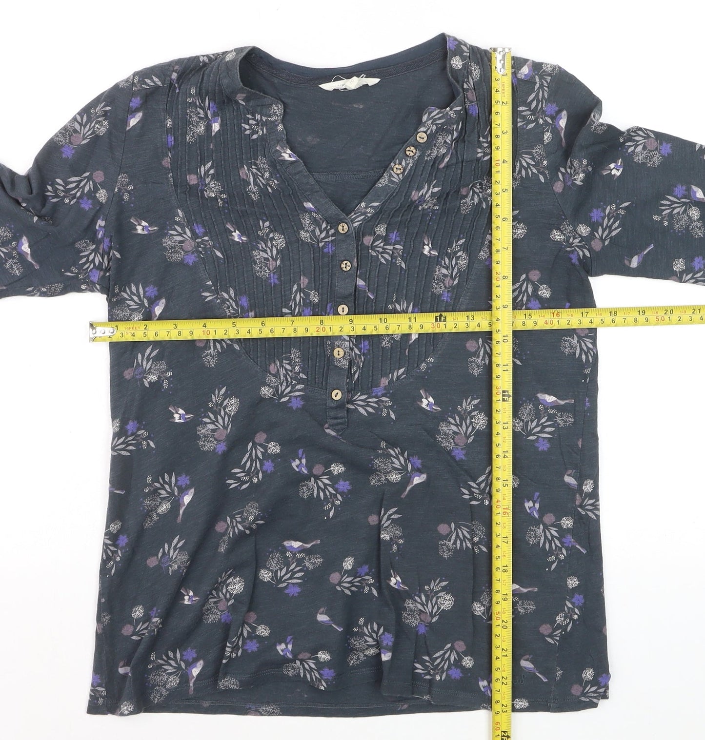 White Stuff Womens Blue Floral Long Sleeve Cotton Tunic Blouse Size 10