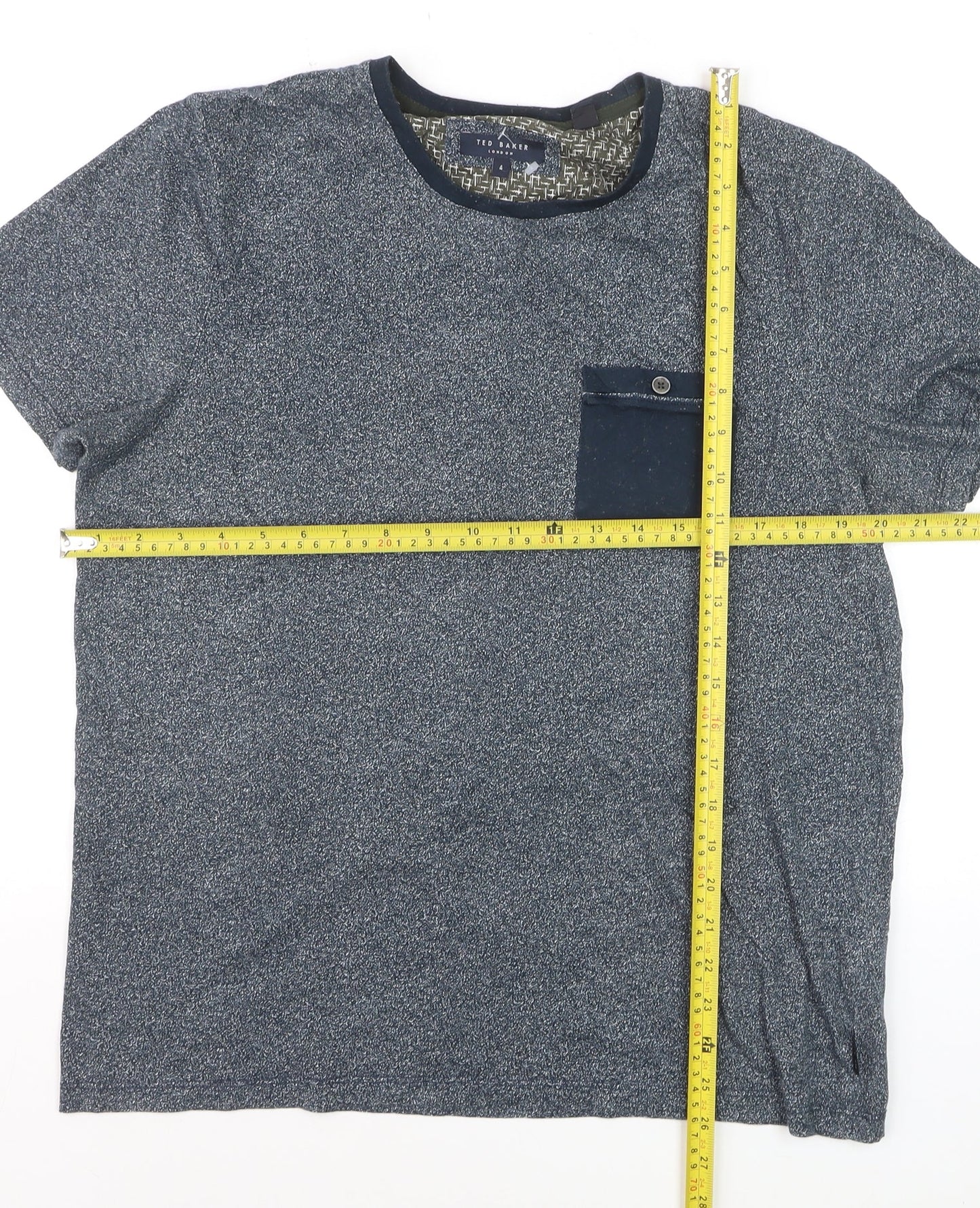 Ted Baker Men Blue Crew Neck Short Sleeve Cotton T-Shirt Size L