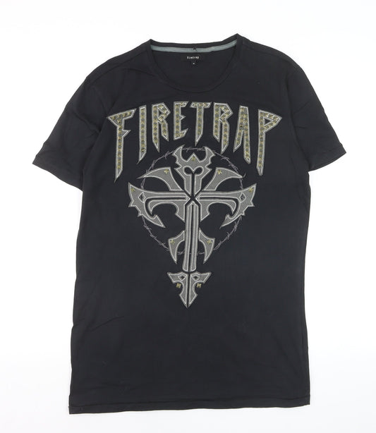 Firetrap Men's Black Gothic Rock Graphic Crew Neck Cotton T-Shirt Size M