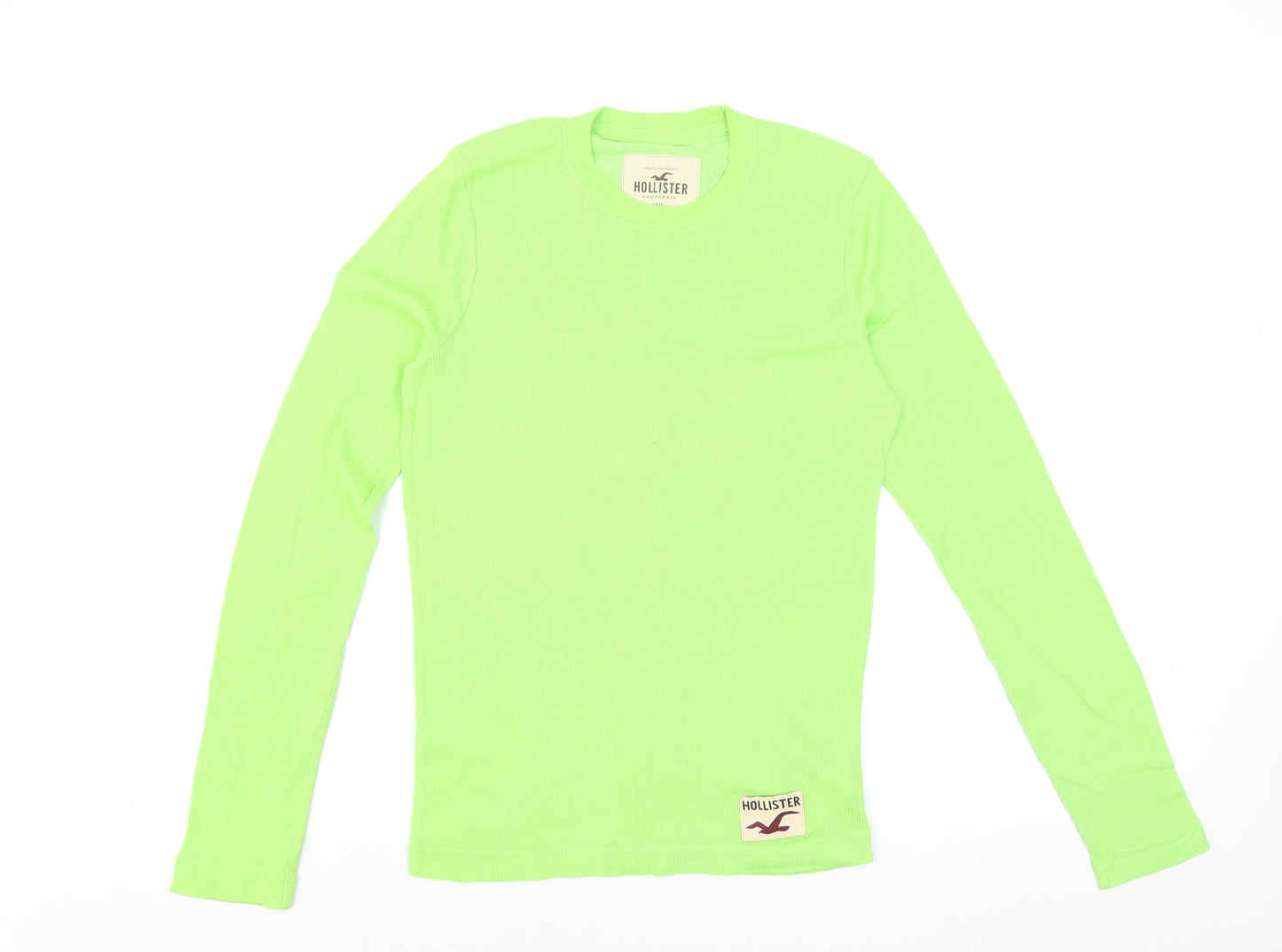 Hollister Men's Green Long Sleeve Slim Fit Cotton Top M