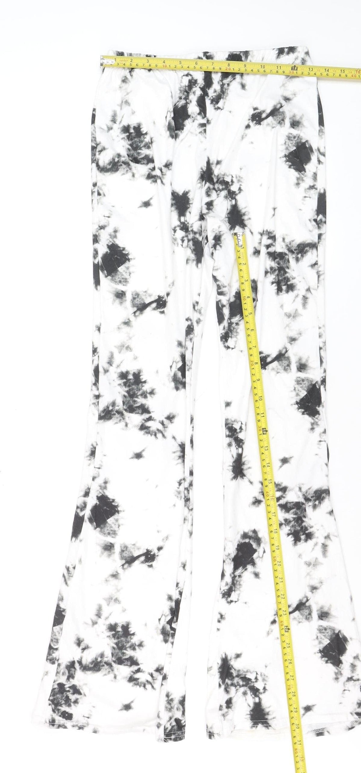 Boohoo Women’s Black White Tie Dye Flared Leggings UK 12