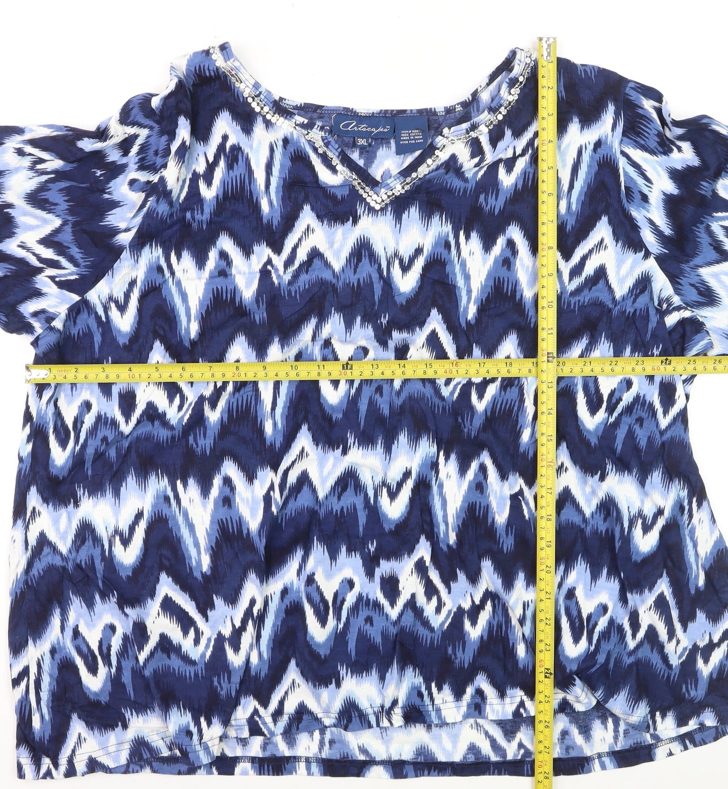Artscape Women’s Blue 3XL Cotton Tunic Blouse with Sequins