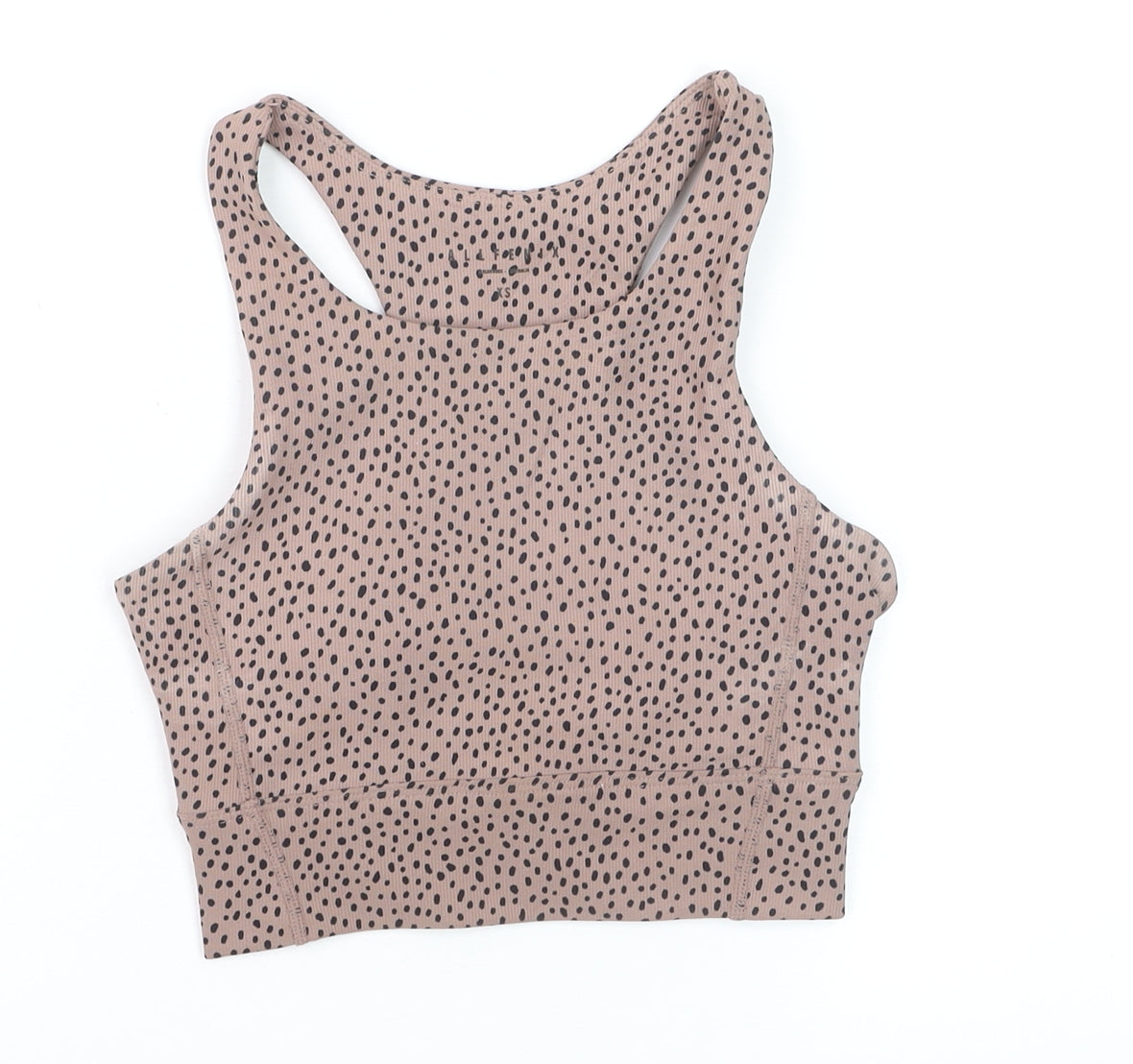 ALLFENIX Women’s Beige Animal Print Racerback XS Cropped Tank Top