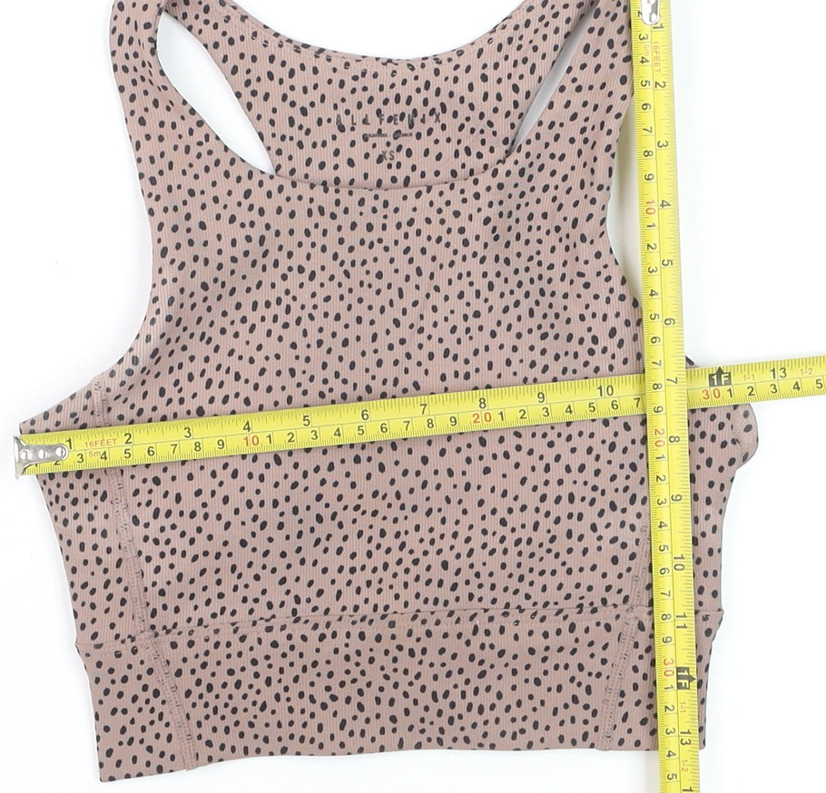 ALLFENIX Women’s Beige Animal Print Racerback XS Cropped Tank Top
