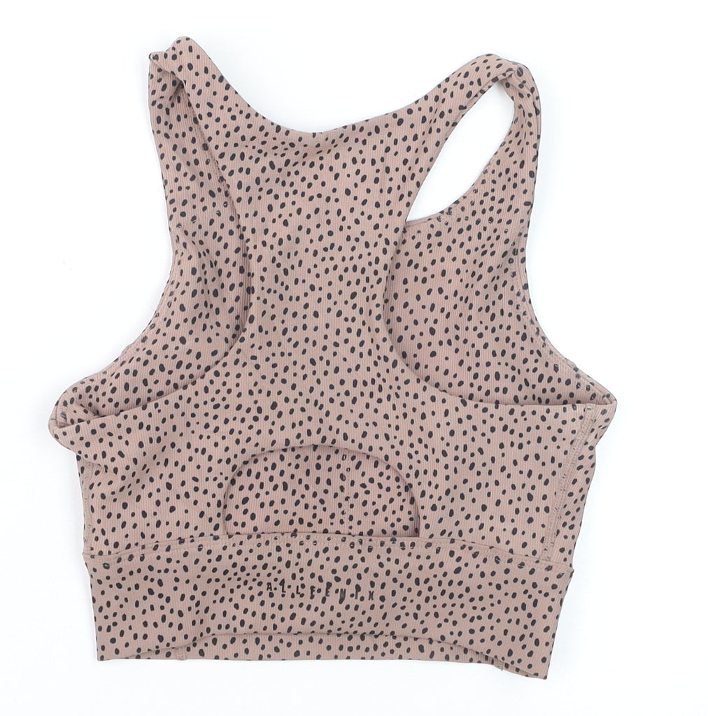 ALLFENIX Women’s Beige Animal Print Racerback XS Cropped Tank Top