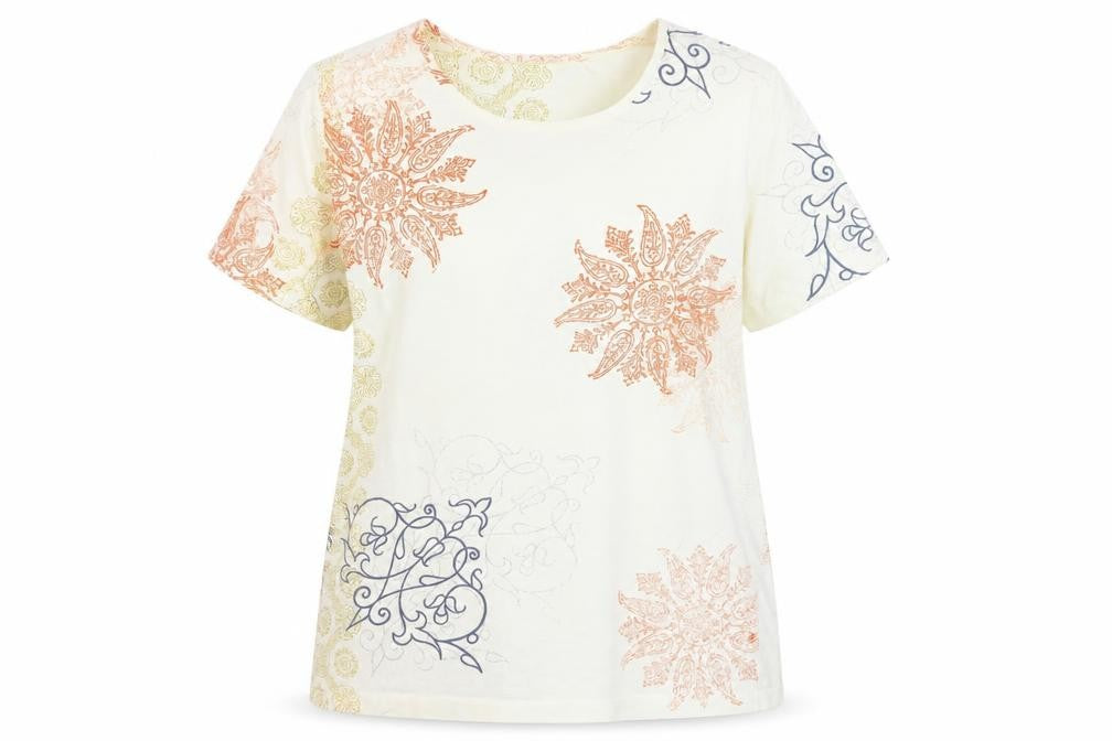 Jim Thompson Women's Beige Floral Cotton Stretch T-Shirt XL
