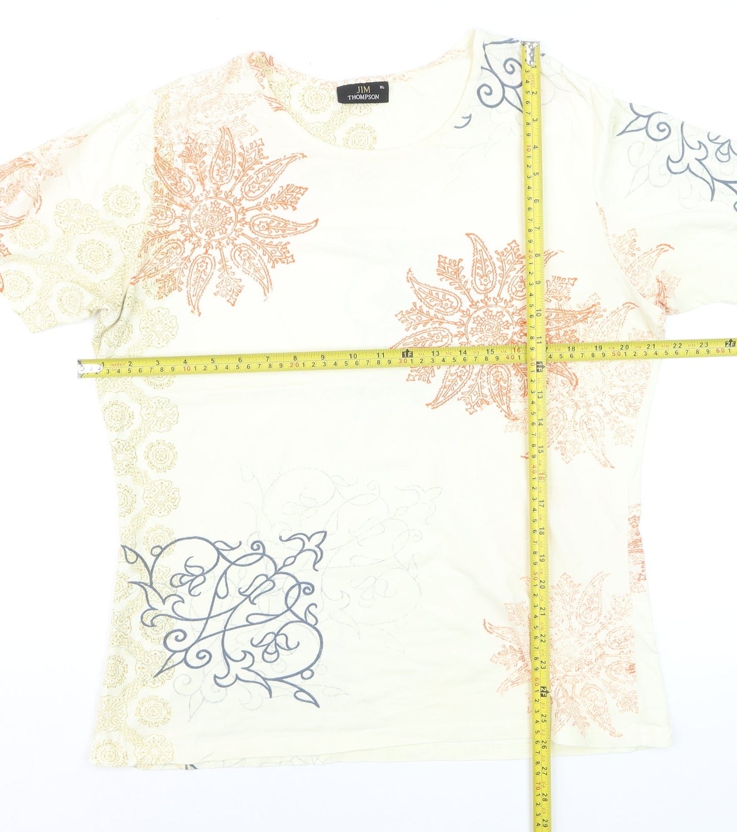 Jim Thompson Women's Beige Floral Cotton Stretch T-Shirt XL
