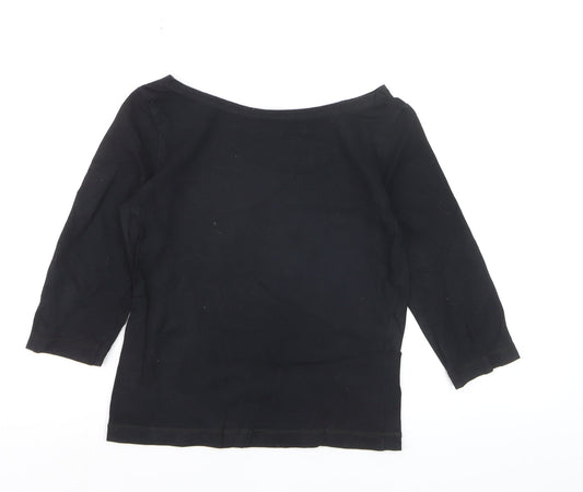 Monsoon Women's Black Boat Neck 3/4 Sleeve Cotton Blouse Size 10
