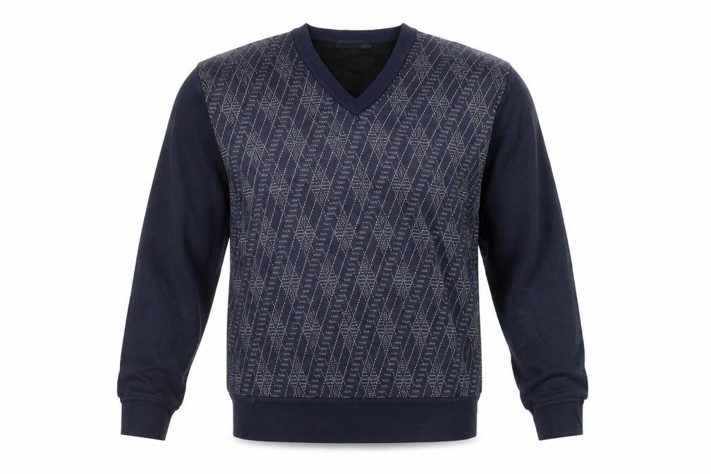 Gestoff Men's Blue Argyle V-Neck Pullover Jumper Size M