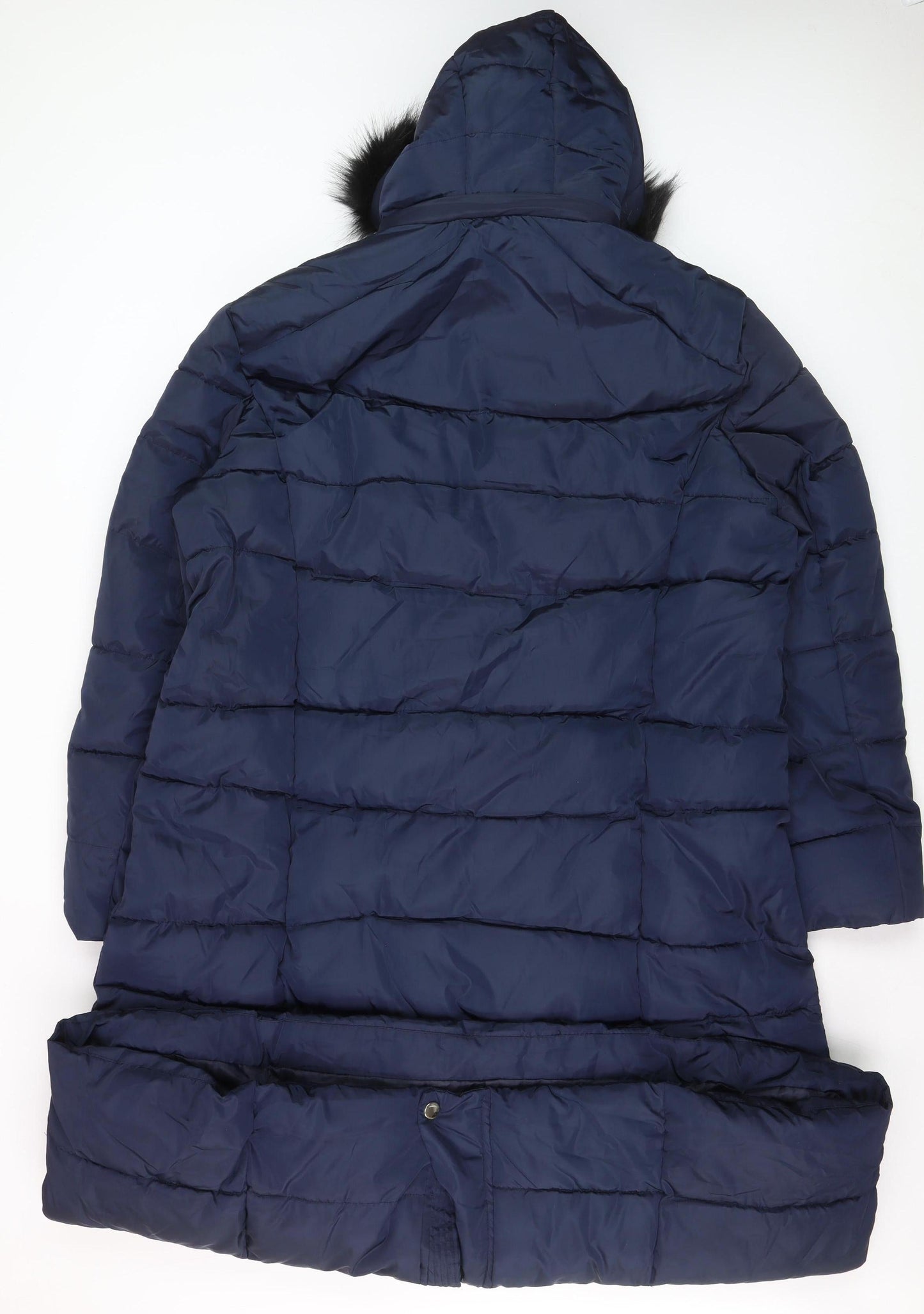 CISSY&CO Women's Blue Long Puffer Coat Size 28 Hooded Fur Trim