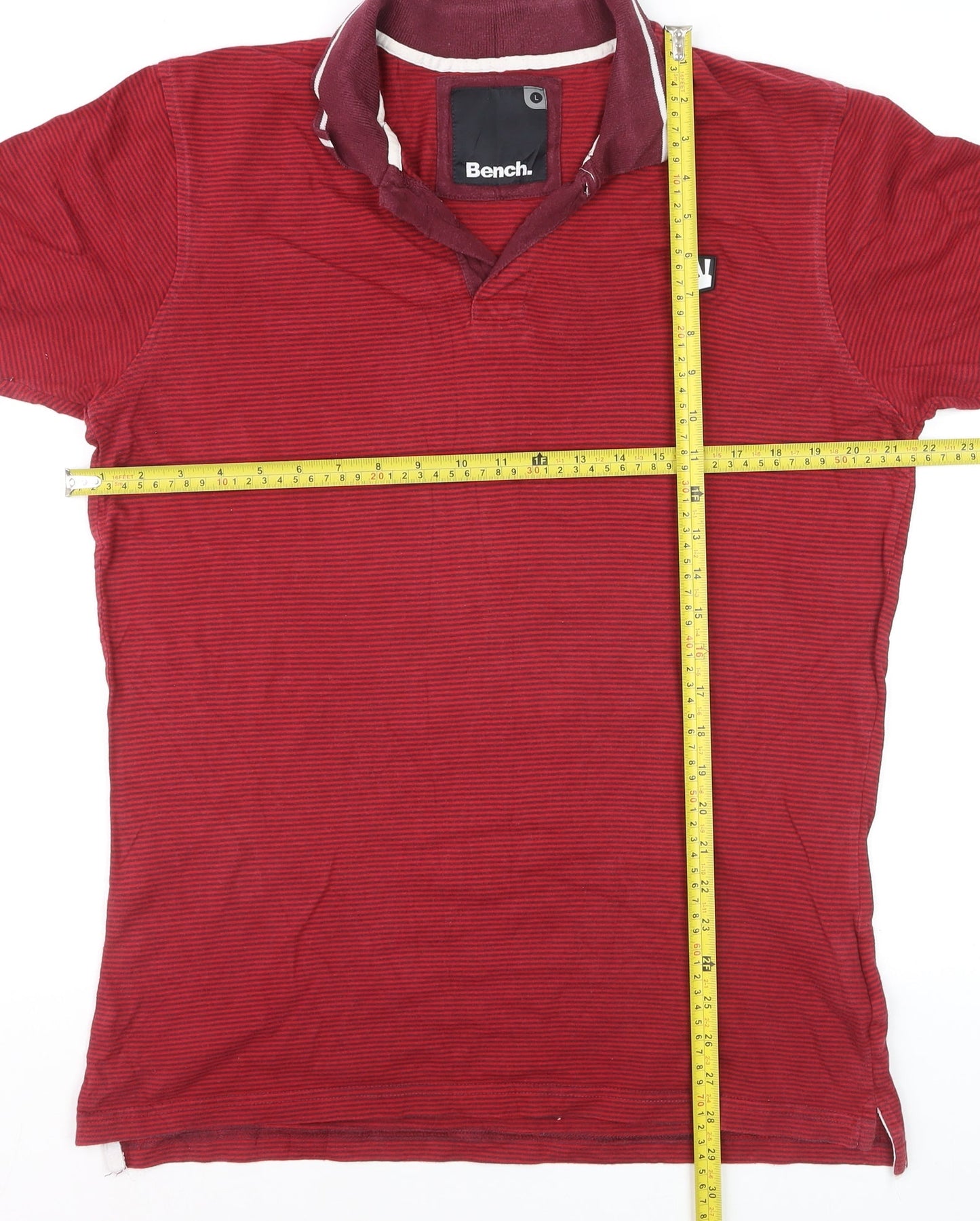 Bench Men's Red Striped Cotton Polo Shirt Size L