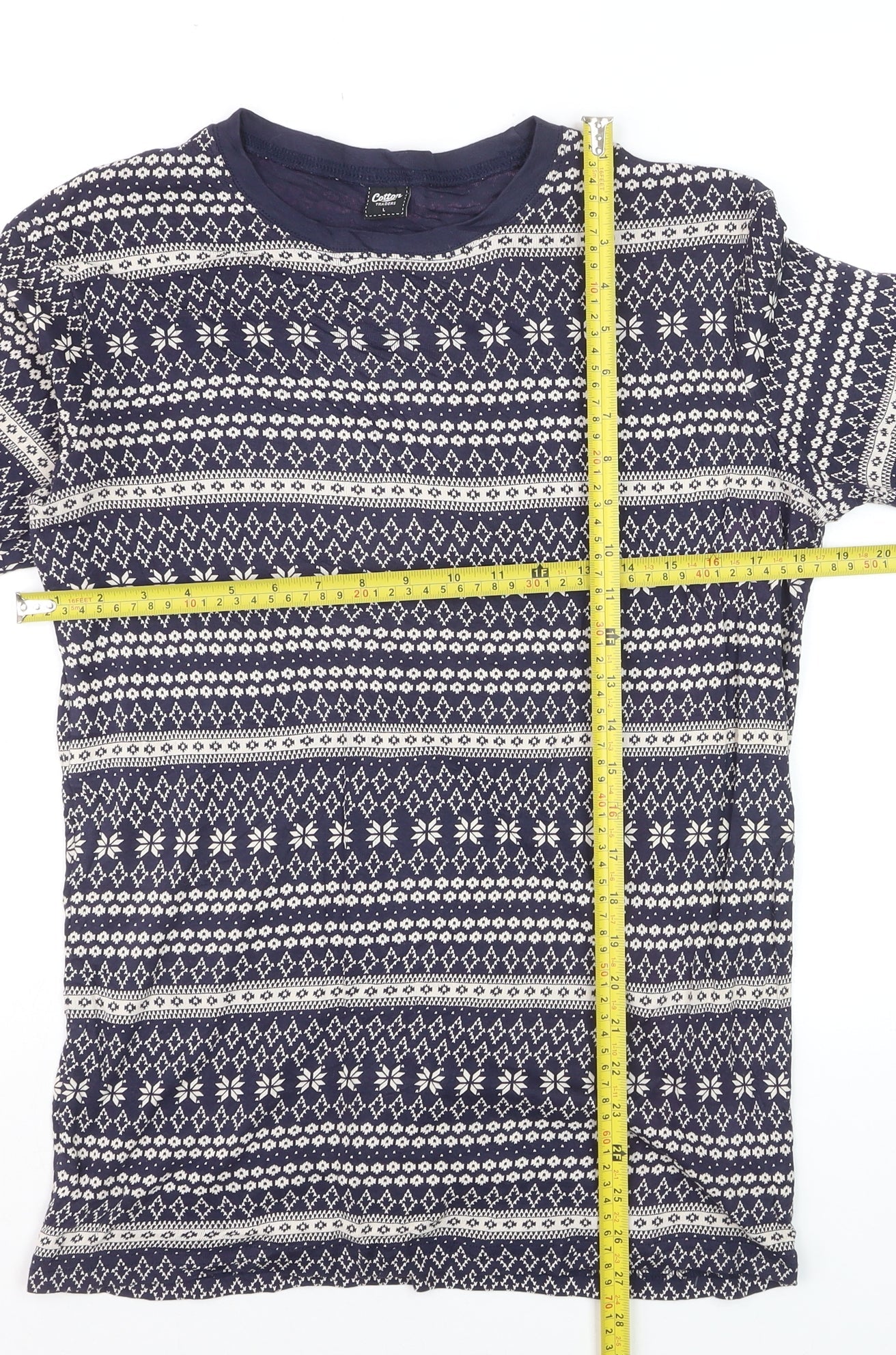 Cotton Traders Men's Blue Fair Isle Long Sleeve Cotton Top L