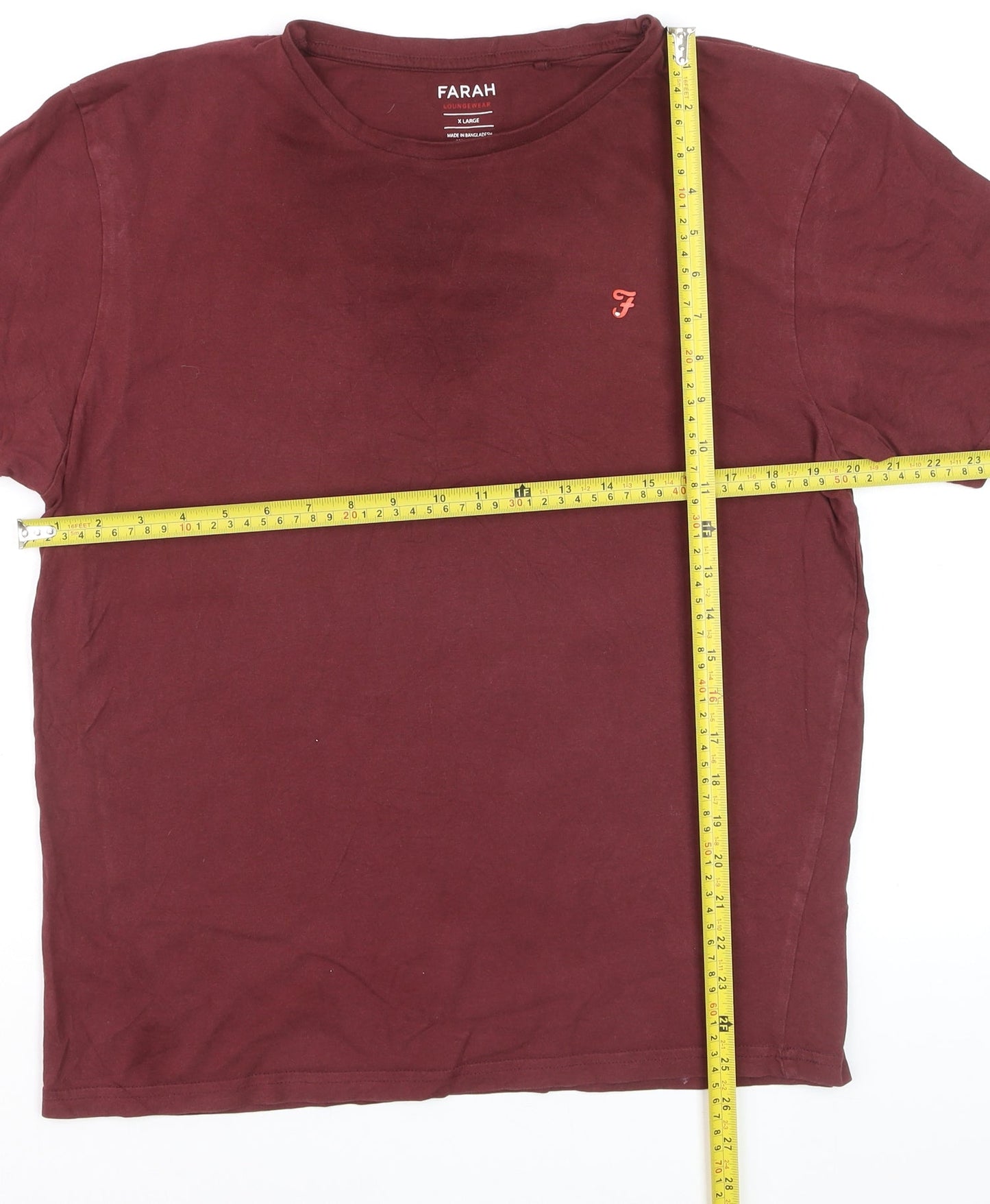 Farah Men's Red Crew Neck Cotton T-Shirt XL Regular Fit