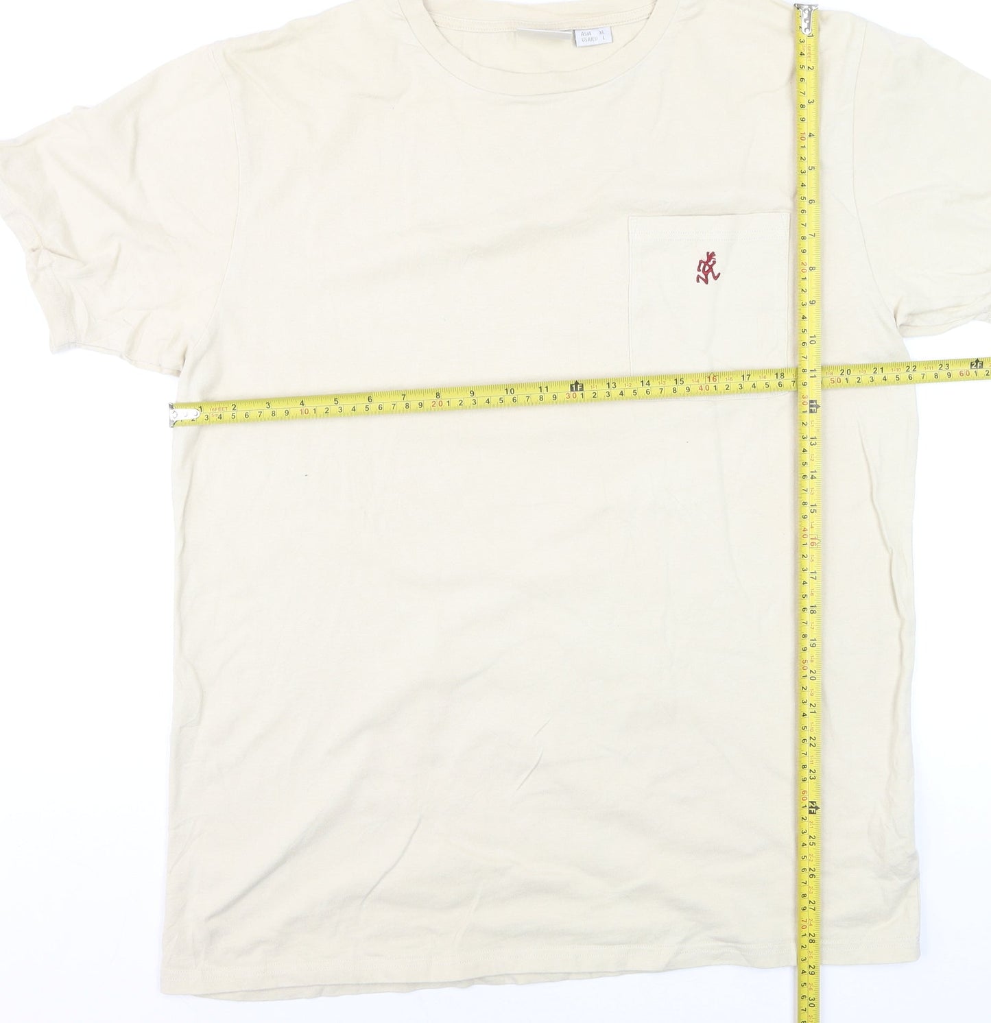 Gramicci Men Beige Cotton Crew Neck Short Sleeve T-Shirt L