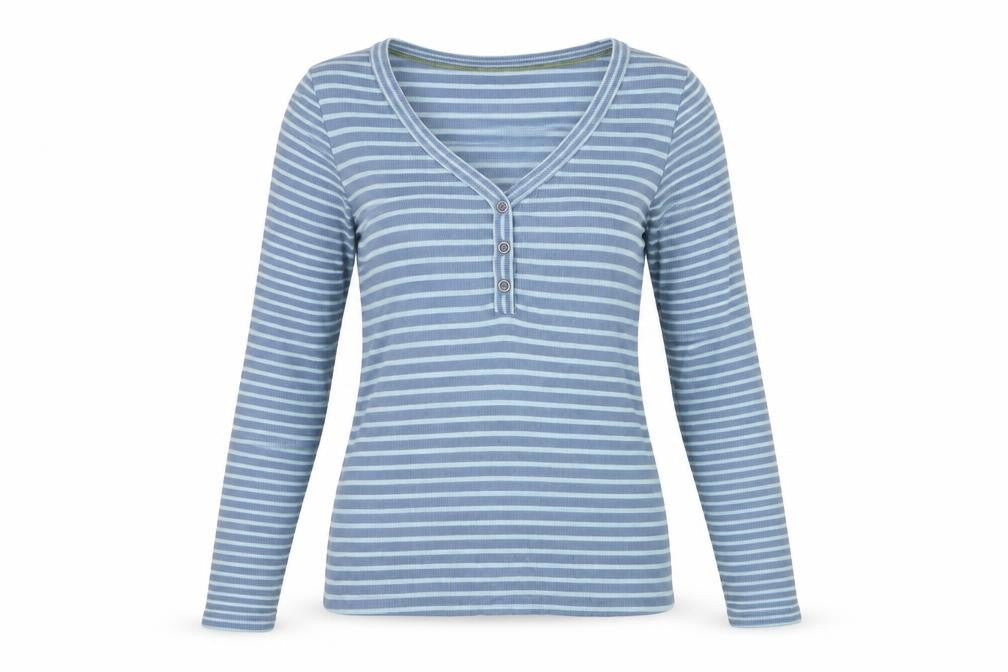 White Stuff Women’s Blue Striped Long Sleeve V-Neck Cotton T-Shirt Size 10