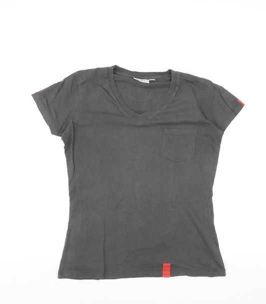 Wagamama Women's Grey V-Neck Cotton T-Shirt Size S Casual Top