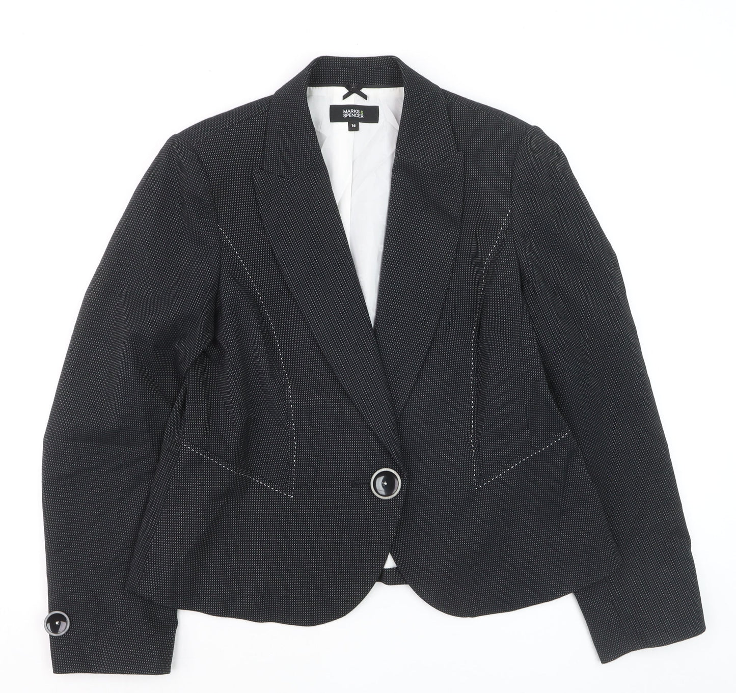 Marks and Spencer Women's Black Size 16 Single-Breasted Blazer