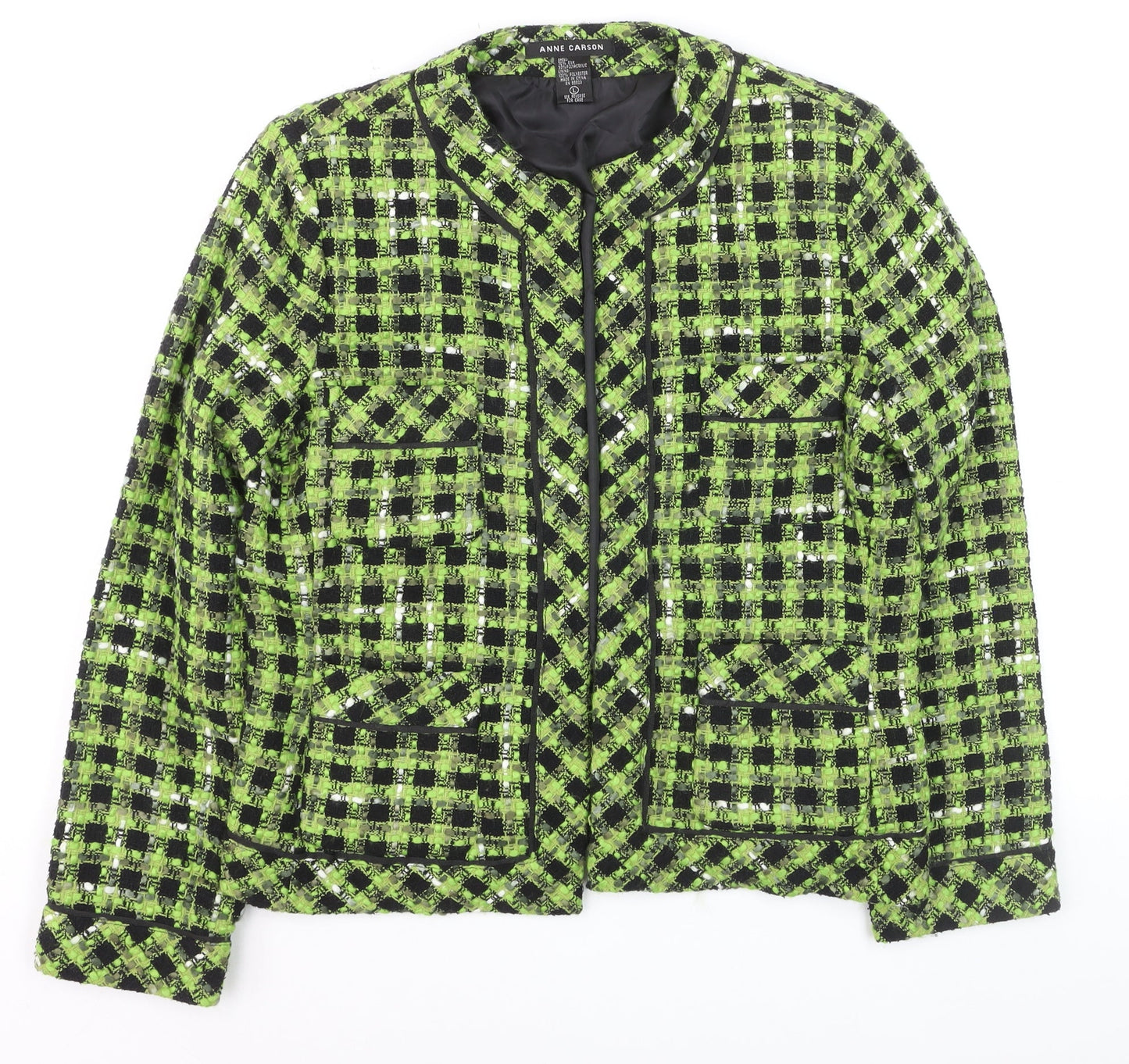 Anne Carson Women's Green Black Check Bouclé Suit Jacket Size L