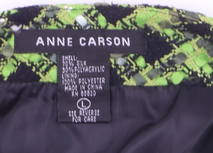 Anne Carson Women's Green Black Check Bouclé Suit Jacket Size L