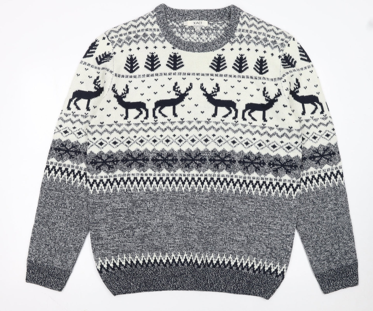 Xact Men’s Beige Fair Isle Reindeer Winter Crew Neck Jumper 2XL