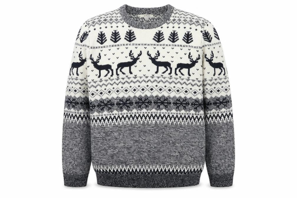 Xact Men’s Beige Fair Isle Reindeer Winter Crew Neck Jumper 2XL