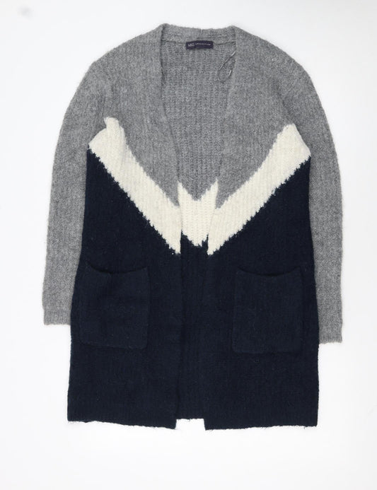 Marks and Spencer Womens Grey Navy Colour Block Cardigan Small Knit