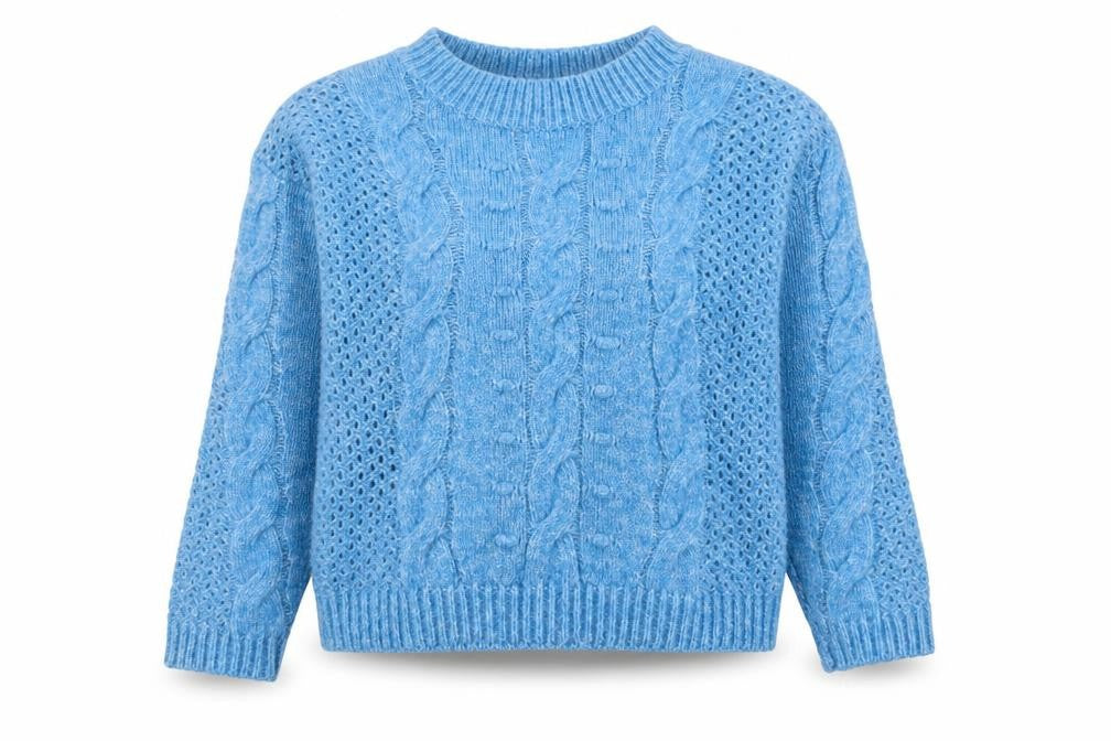 Marks & Spencer Women's Blue Cable Knit Crew Neck Jumper Medium