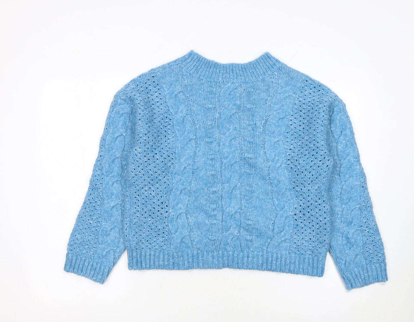Marks and Spencer Women's Blue Cable Knit Crew Neck Jumper Medium