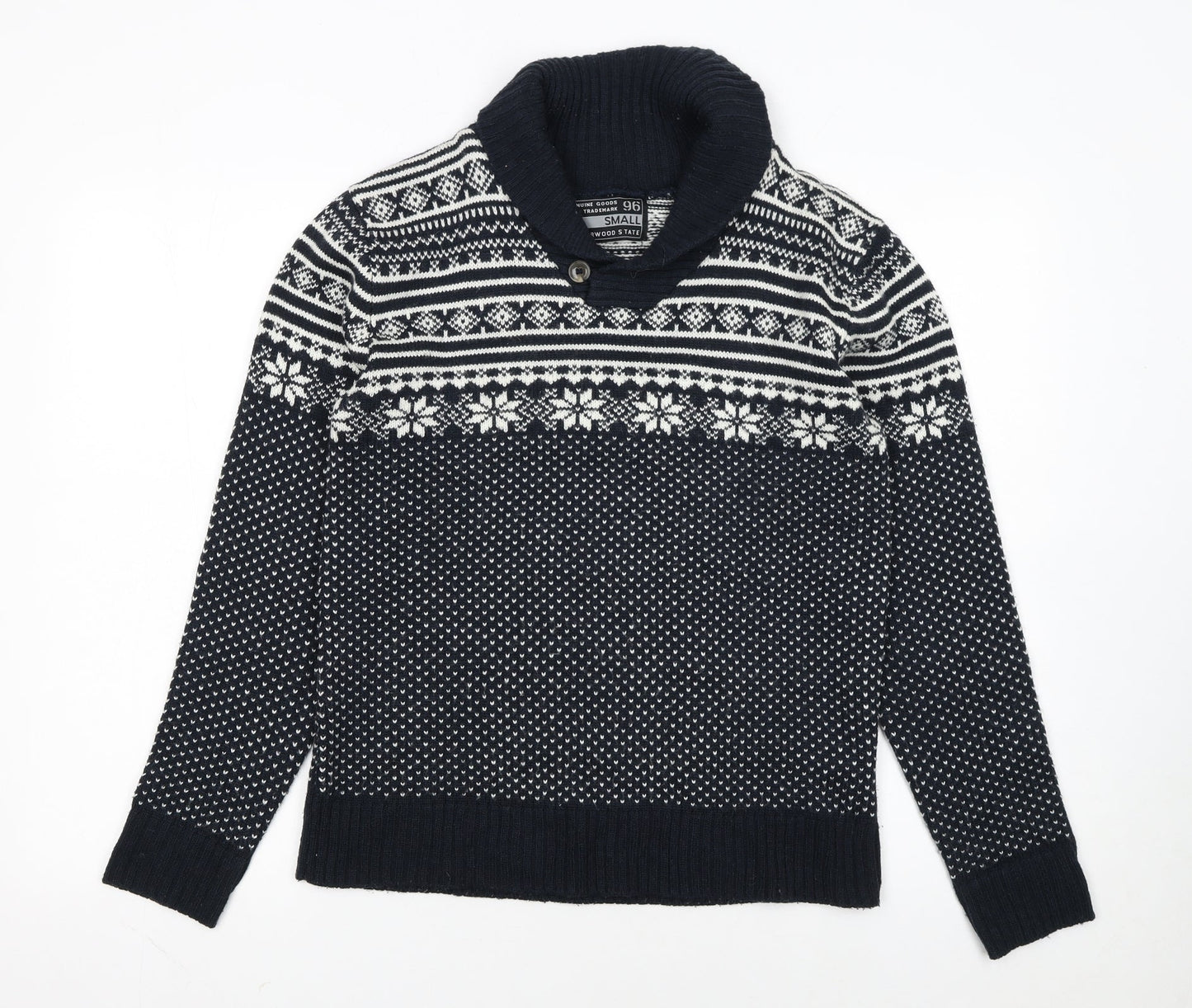 Cedarwood State Men’s Blue Fair Isle Roll Neck Jumper Size S