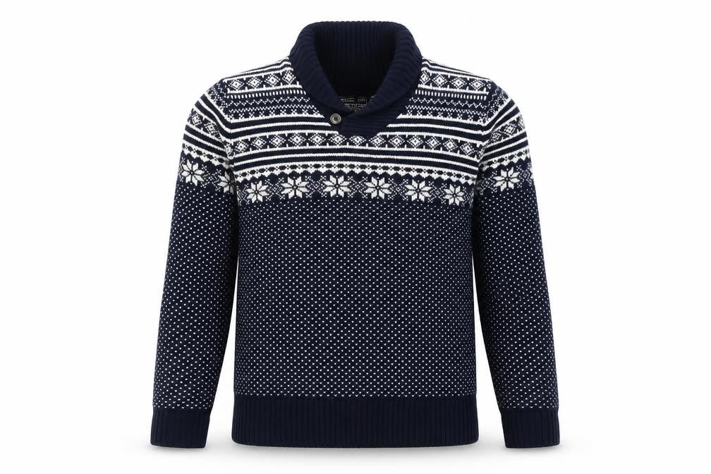 Cedarwood State Men’s Blue Fair Isle Roll Neck Jumper Size S