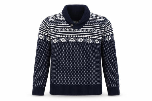 Cedarwood State Men’s Blue Fair Isle Roll Neck Jumper Size S