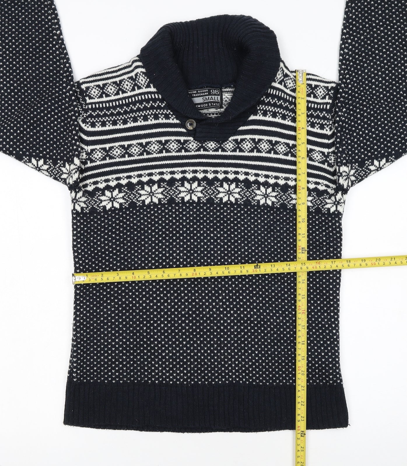 Cedarwood State Men’s Blue Fair Isle Roll Neck Jumper Size S