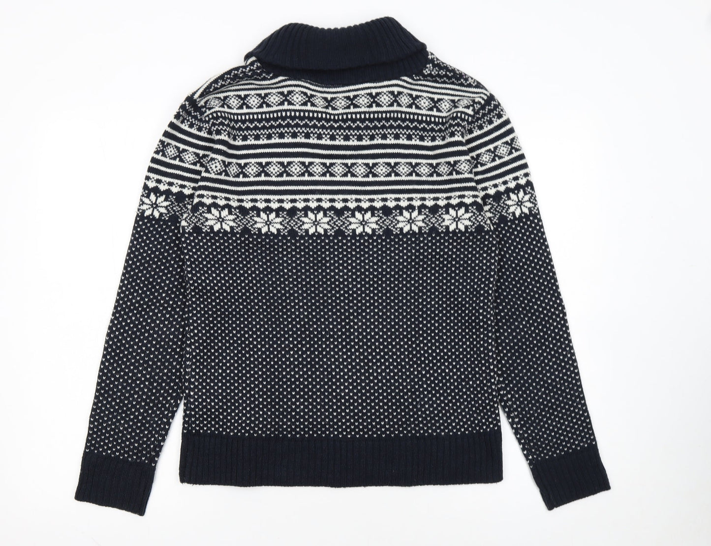 Cedarwood State Men’s Blue Fair Isle Roll Neck Jumper Size S
