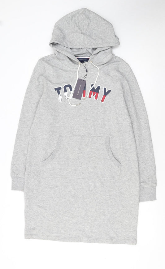 Tommy Hilfiger Women’s Grey Hoodie T-Shirt Dress M Casual Logo