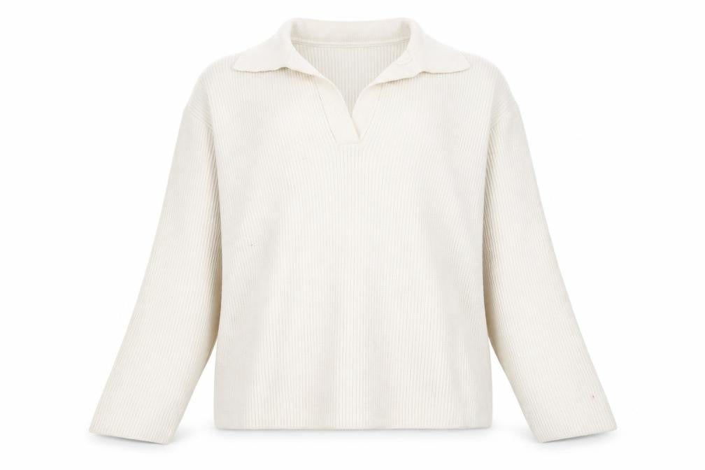 Mango Women's Ivory Collared Ribbed Pullover Jumper L