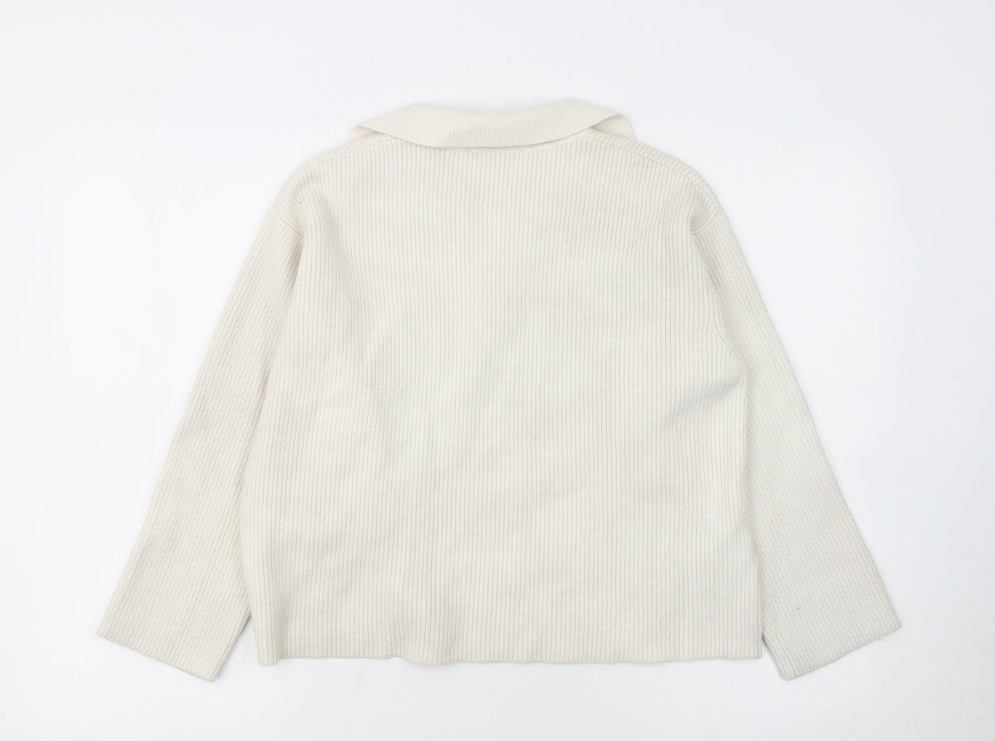 MNG Women's Ivory Collared Ribbed Pullover Jumper L