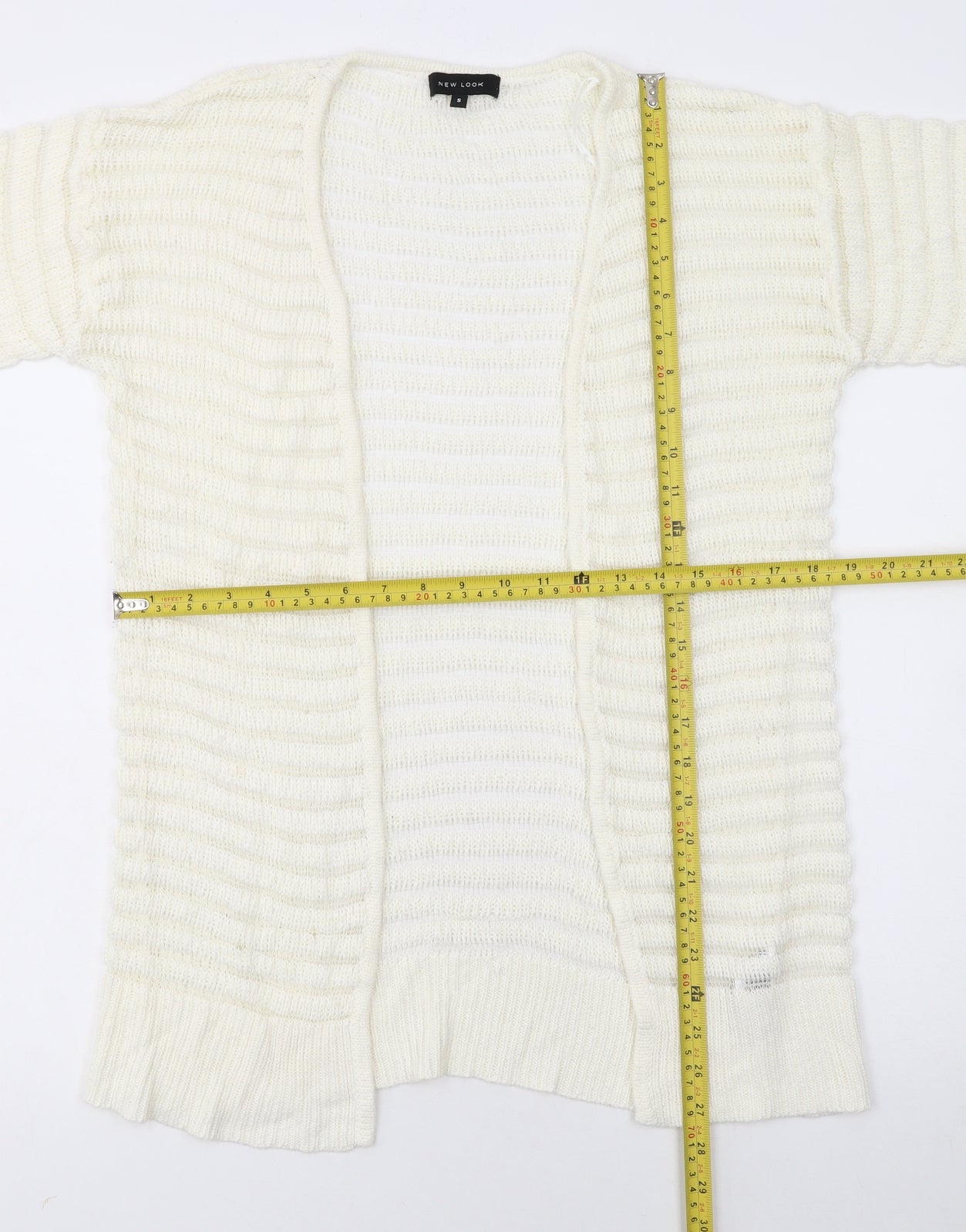 New Look Women's Ivory Short Sleeve Open Knit Cardigan Size S