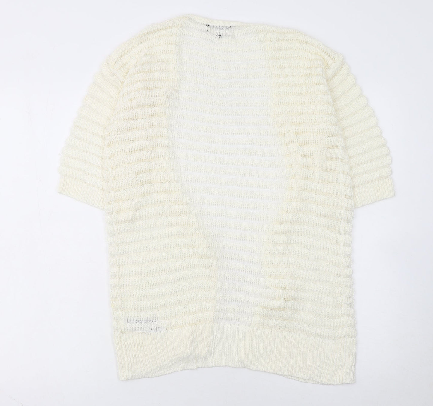 New Look Women's Ivory Short Sleeve Open Knit Cardigan Size S