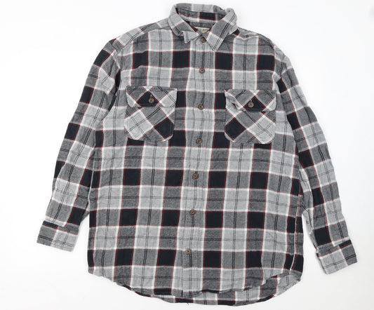 Duluth Trading Co Men's Grey Check Flannel Button-Up Shirt M Regular Fit