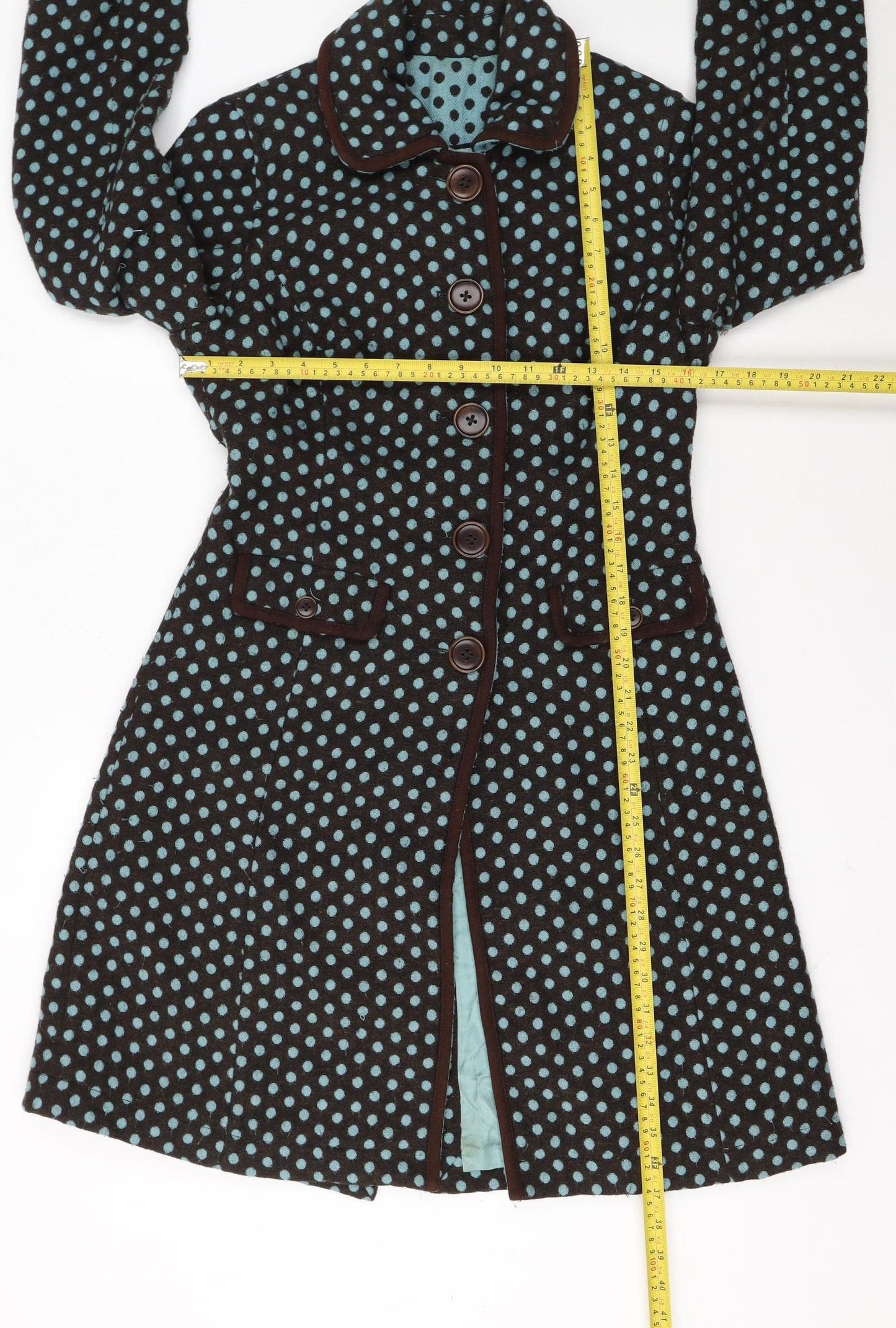 Boden Women’s Brown Polka Dot Wool Blend Mid-Length Coat Size 10
