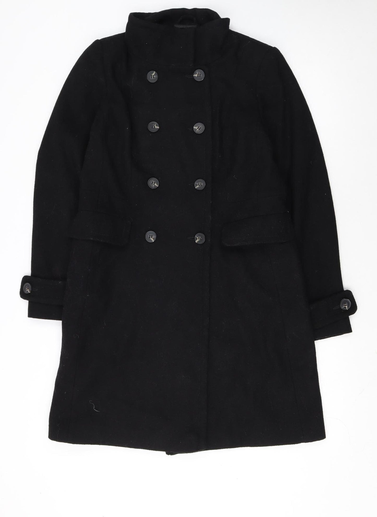Next Womens Black Wool Blend Pea Coat UK 10 Classic Mid-Length