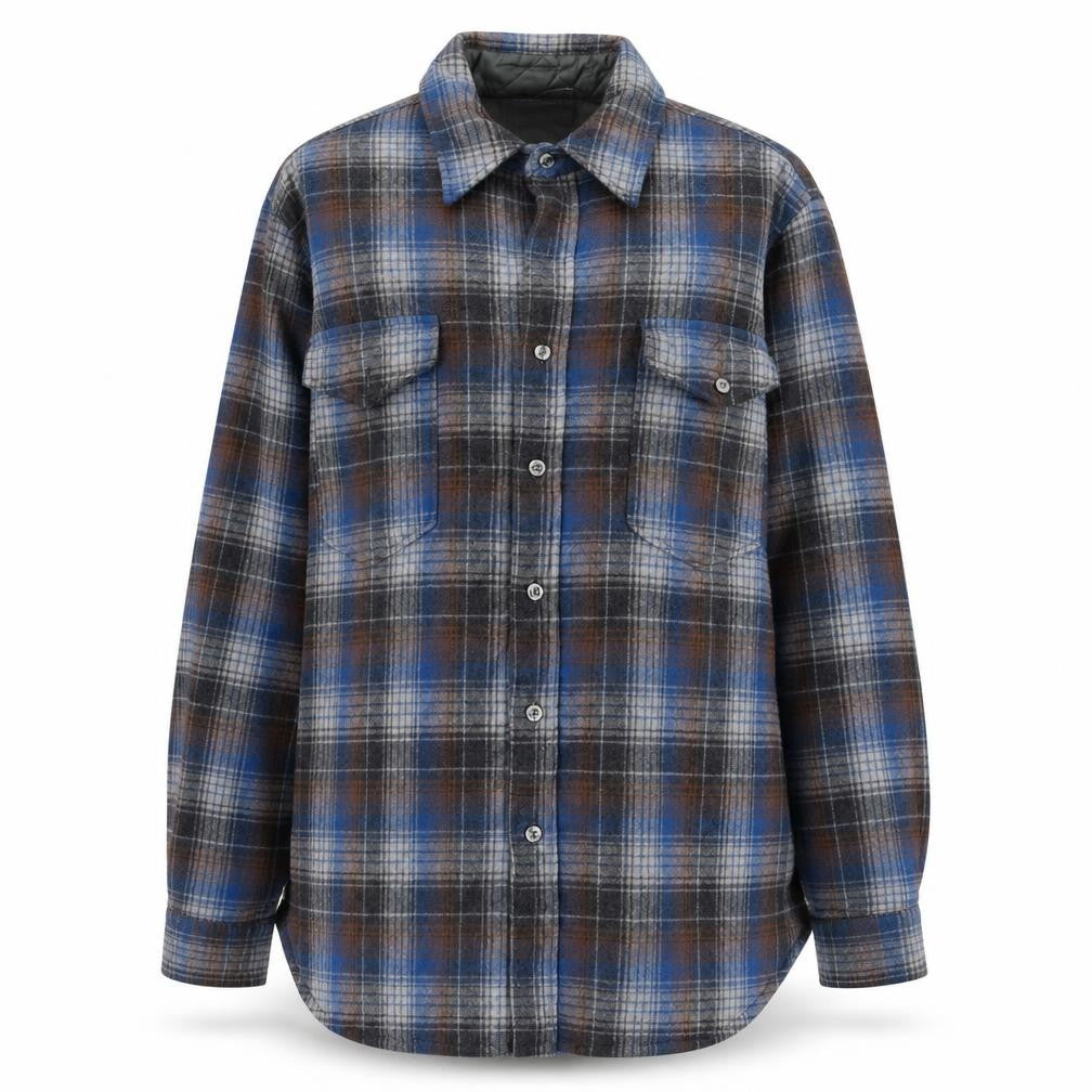 Pendleton Women Blue Plaid Wool Flannel Button-Up Shirt Size 16