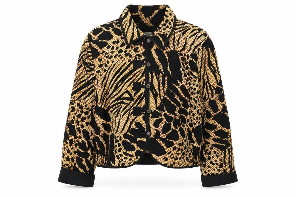 Jacqueline Lauren Womens Beige Black Animal Print Cotton Blazer M