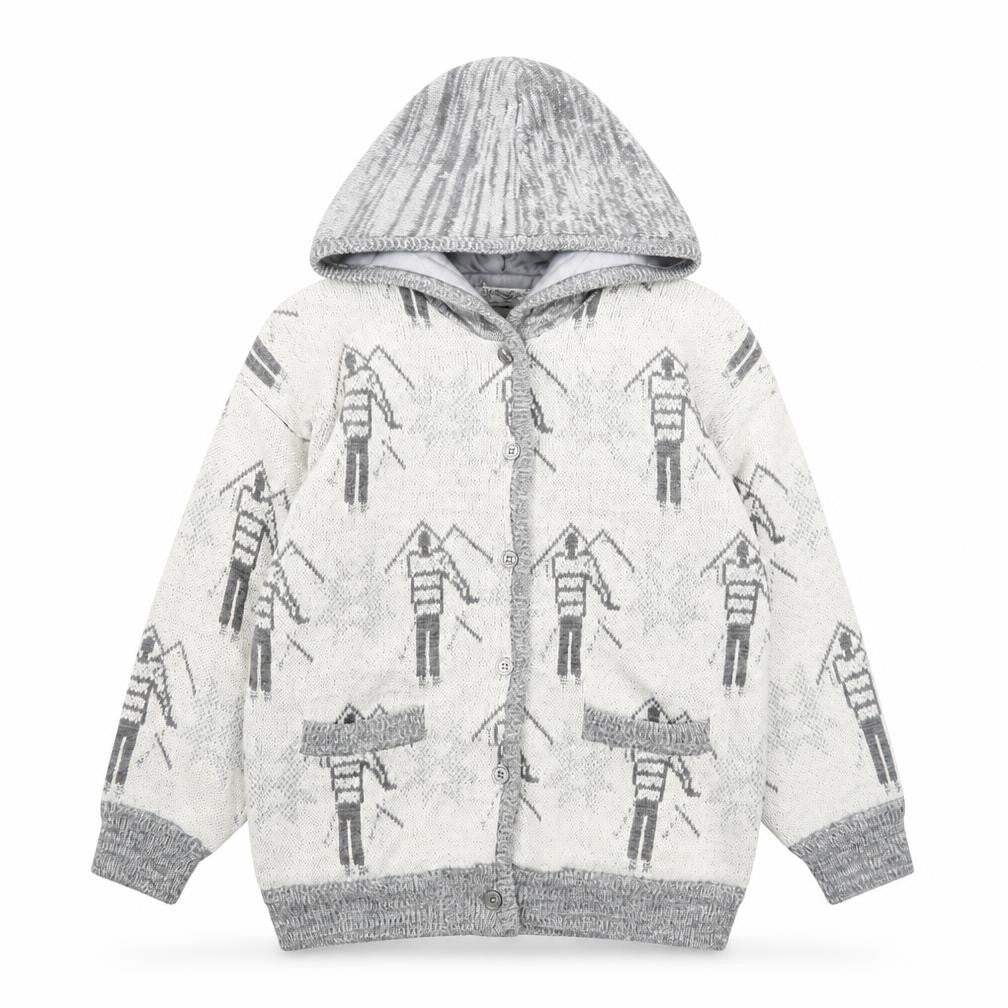 Ooxoo Girls Grey Hooded Cardigan Size S Knit Ski Pattern Winter Jumper