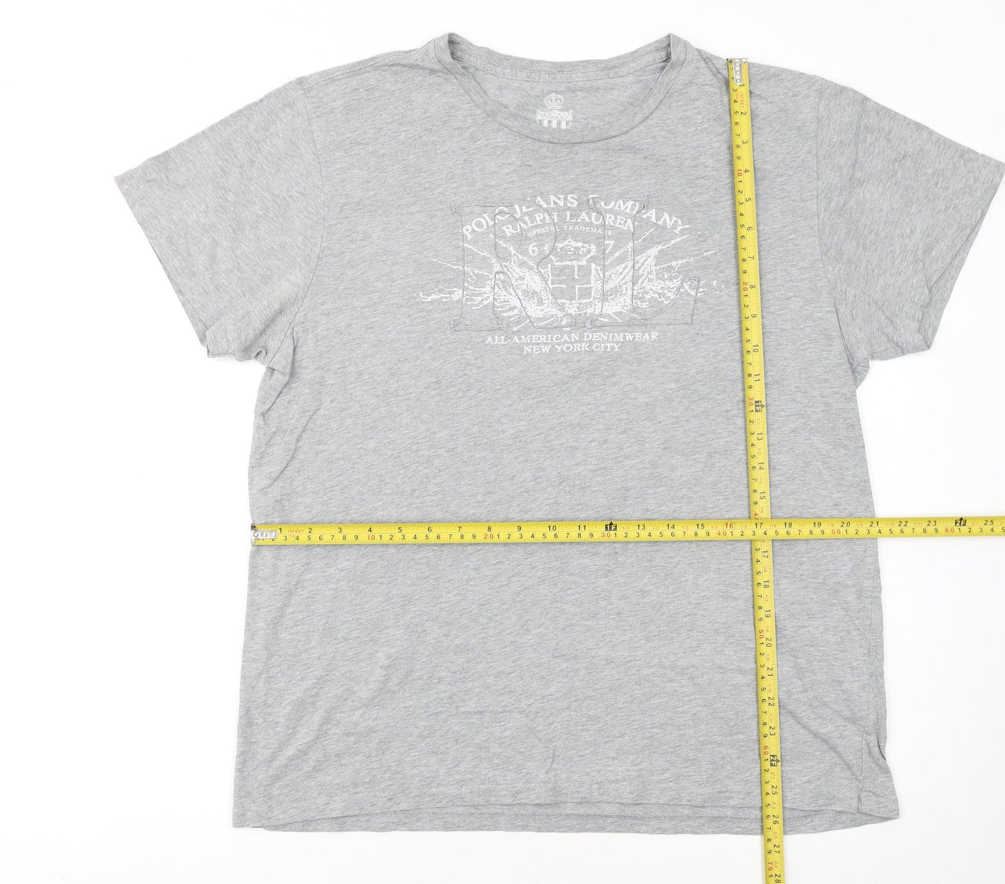 Ralph Lauren Polo Jeans Grey Graphic Cotton Men's T-Shirt Size L