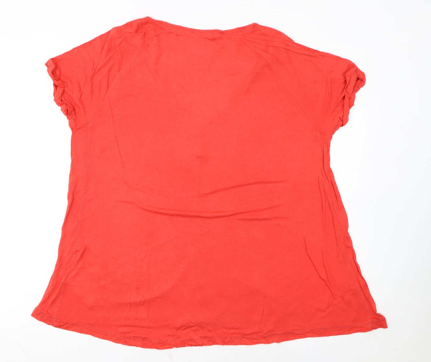 Hilfiger Denim Women's Red Cotton V-Neck Button Short Sleeve T-Shirt M