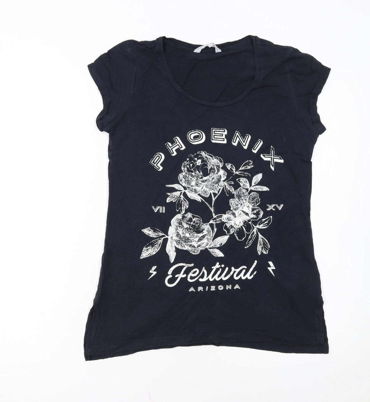 Red Herring Womens Black Floral Festival T-Shirt Size 8