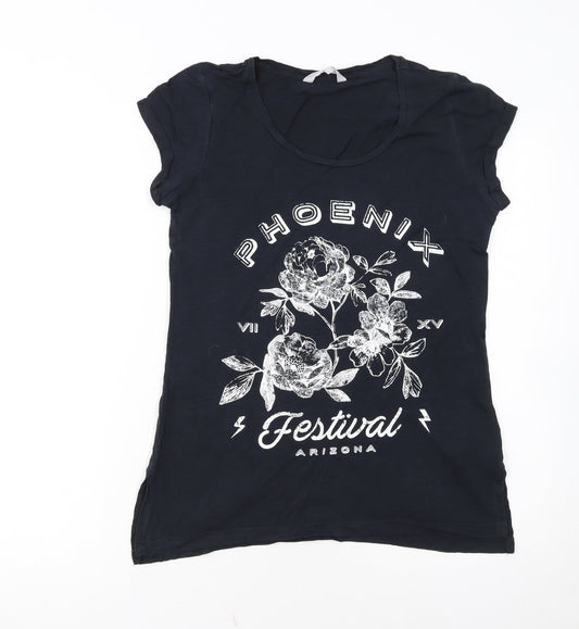 Red Herring Womens Black Floral Festival T-Shirt Size 8