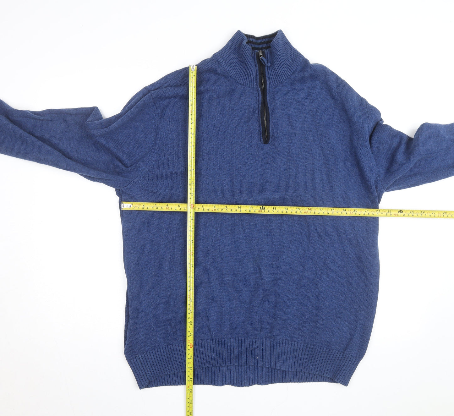 Maine New England Men’s Blue Wool Blend 1/2 Zip Jumper Size L